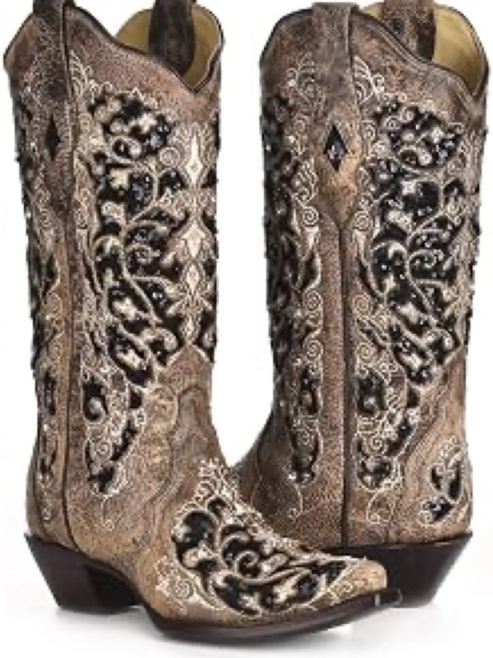 Corral Black Floral Western Heeled Boots Size 8.5